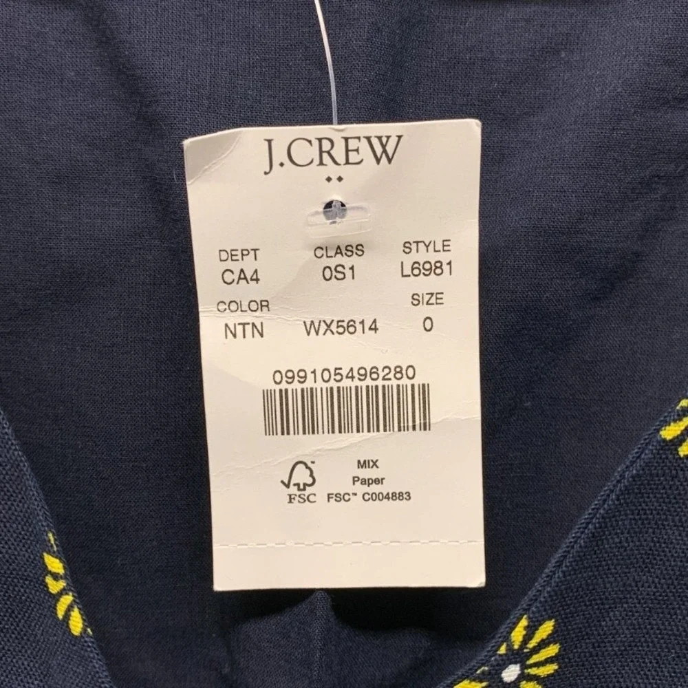 J.Crew Floral Button Front Dress Womens 0 Blue Sleeveless Summer Preppy NWT